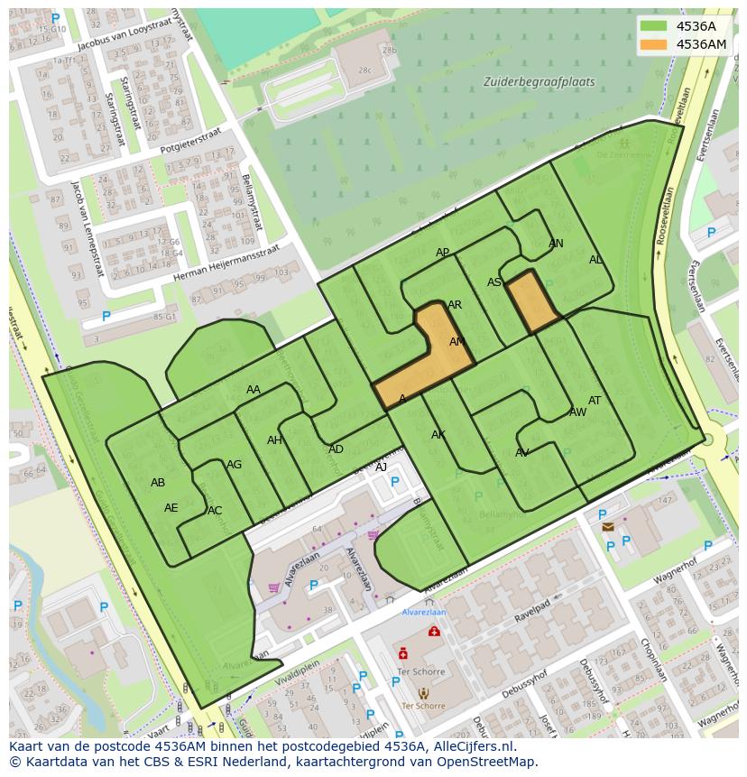 Afbeelding van het postcodegebied 4536 AM op de kaart.