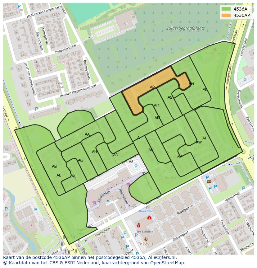 Afbeelding van het postcodegebied 4536 AP op de kaart.