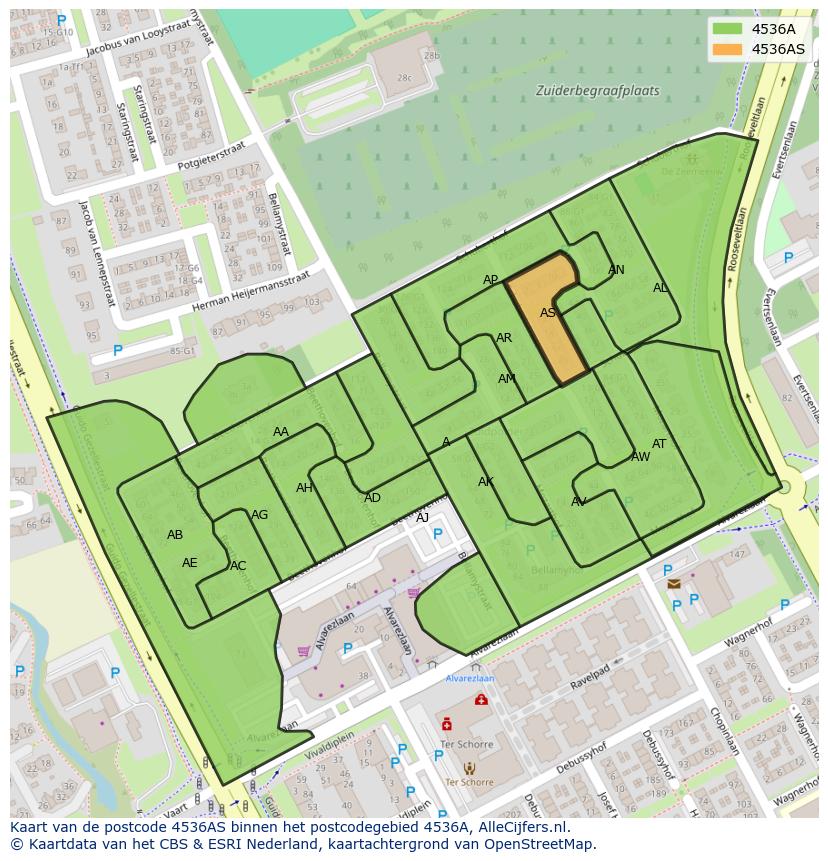 Afbeelding van het postcodegebied 4536 AS op de kaart.