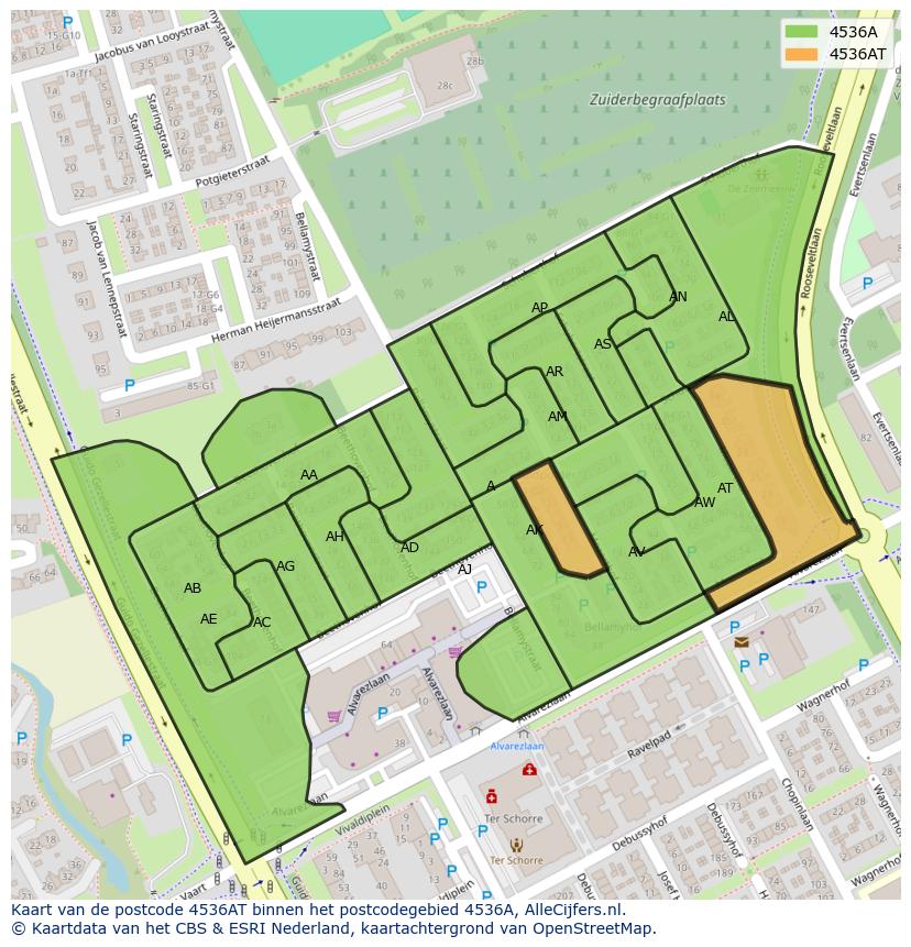 Afbeelding van het postcodegebied 4536 AT op de kaart.