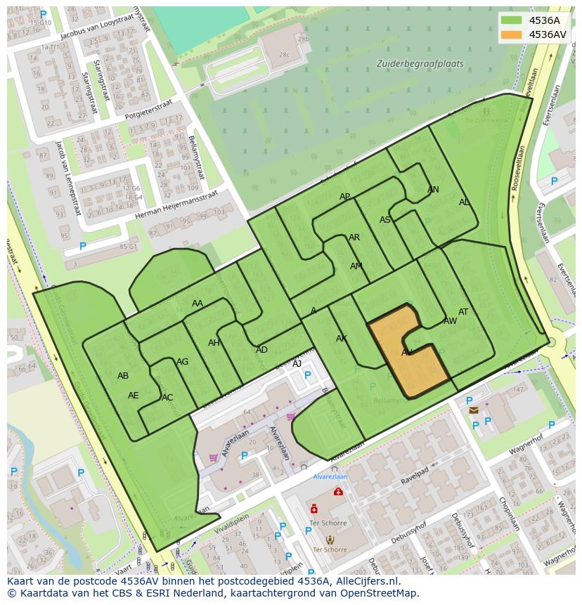 Afbeelding van het postcodegebied 4536 AV op de kaart.