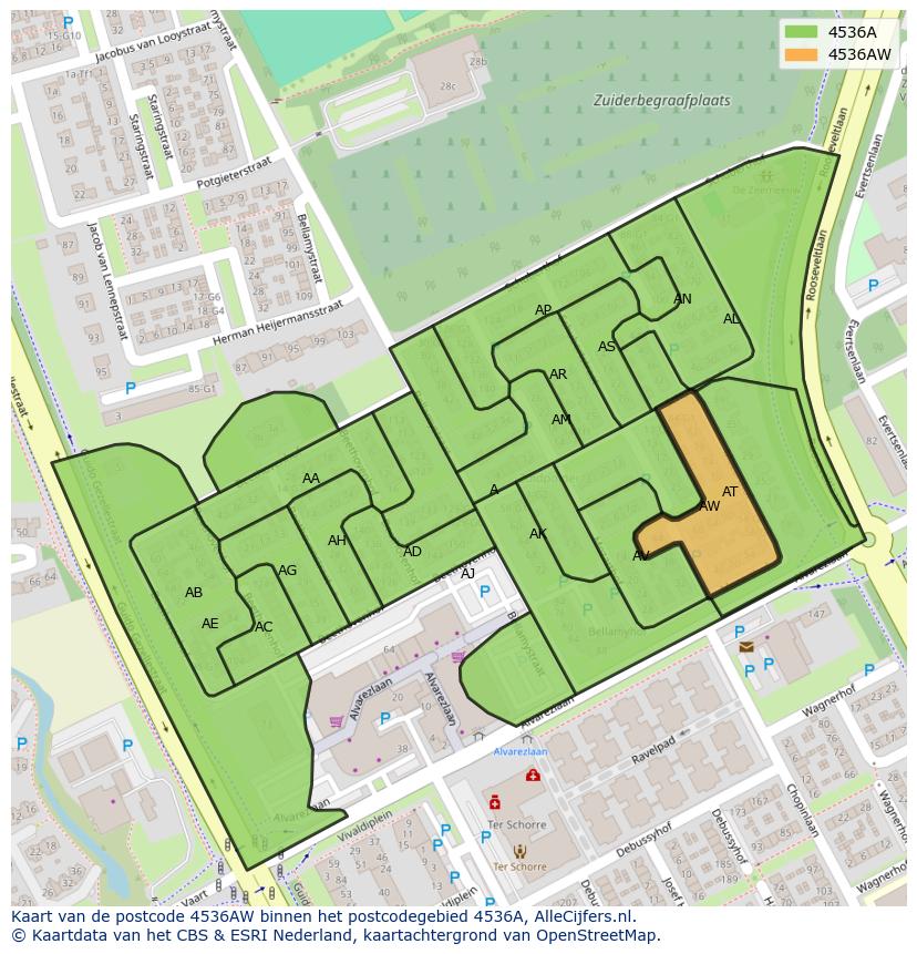 Afbeelding van het postcodegebied 4536 AW op de kaart.