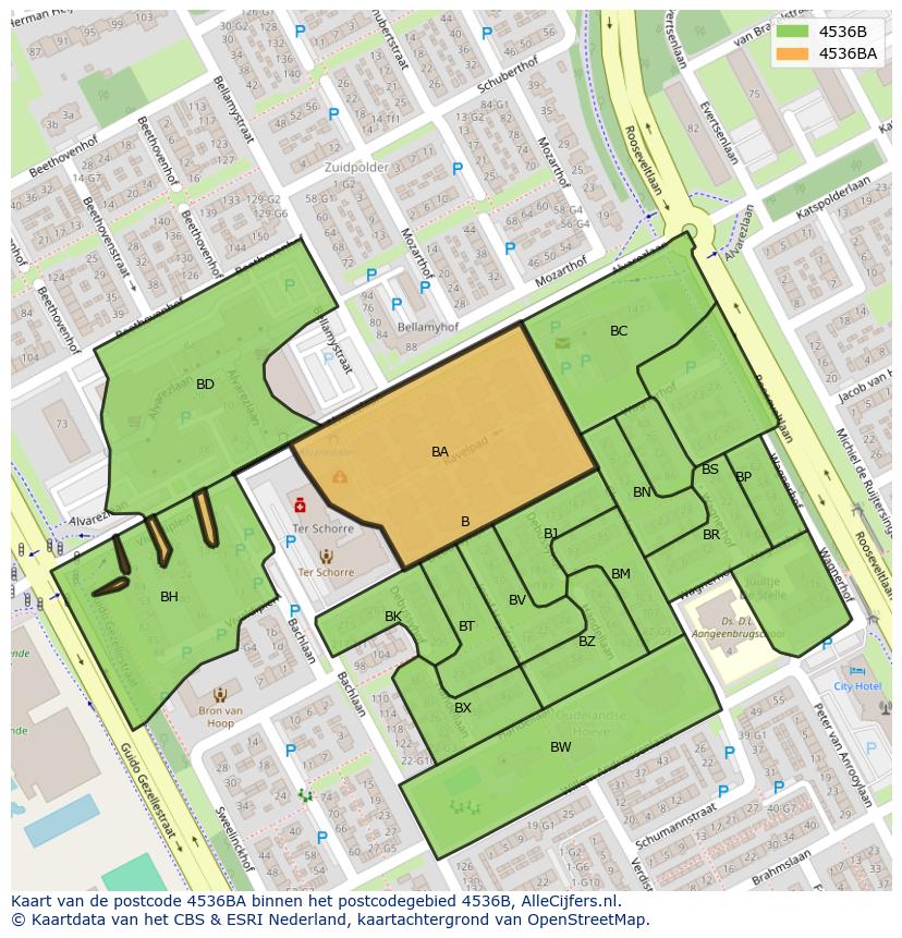 Afbeelding van het postcodegebied 4536 BA op de kaart.