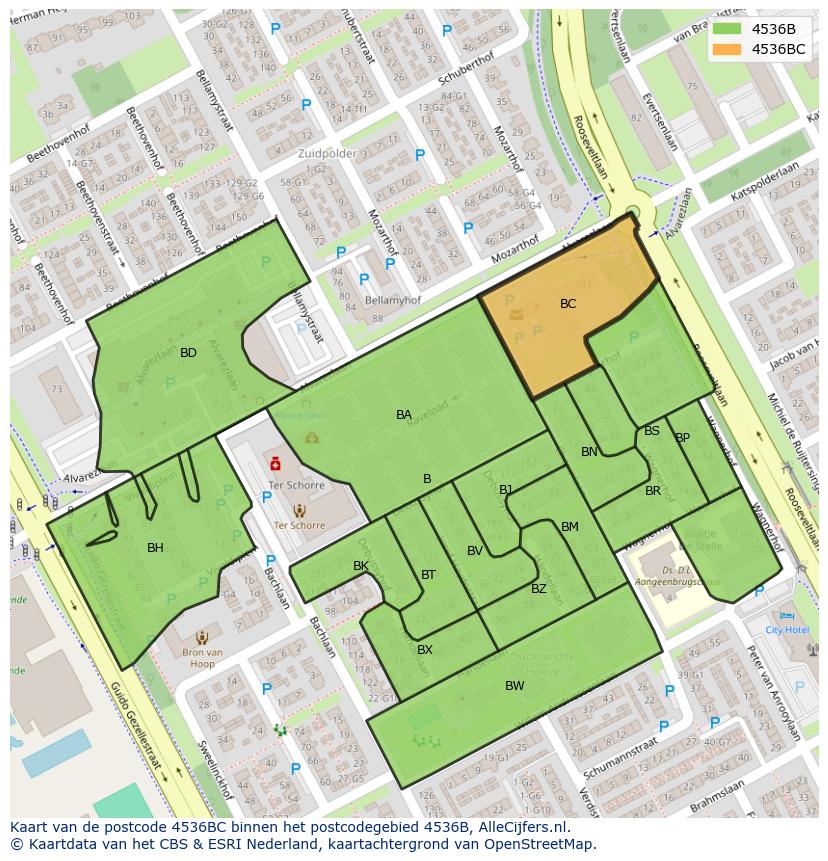 Afbeelding van het postcodegebied 4536 BC op de kaart.
