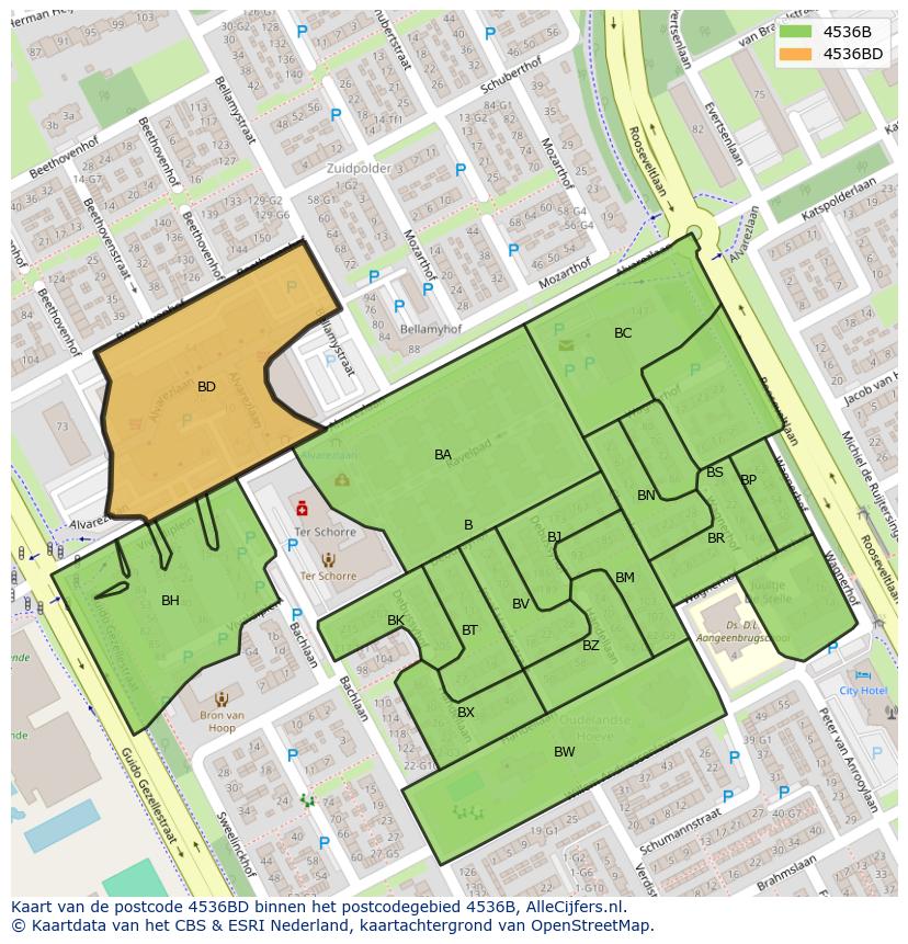 Afbeelding van het postcodegebied 4536 BD op de kaart.