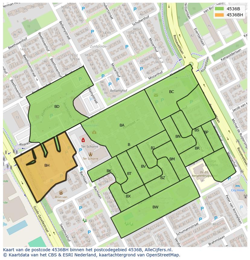 Afbeelding van het postcodegebied 4536 BH op de kaart.
