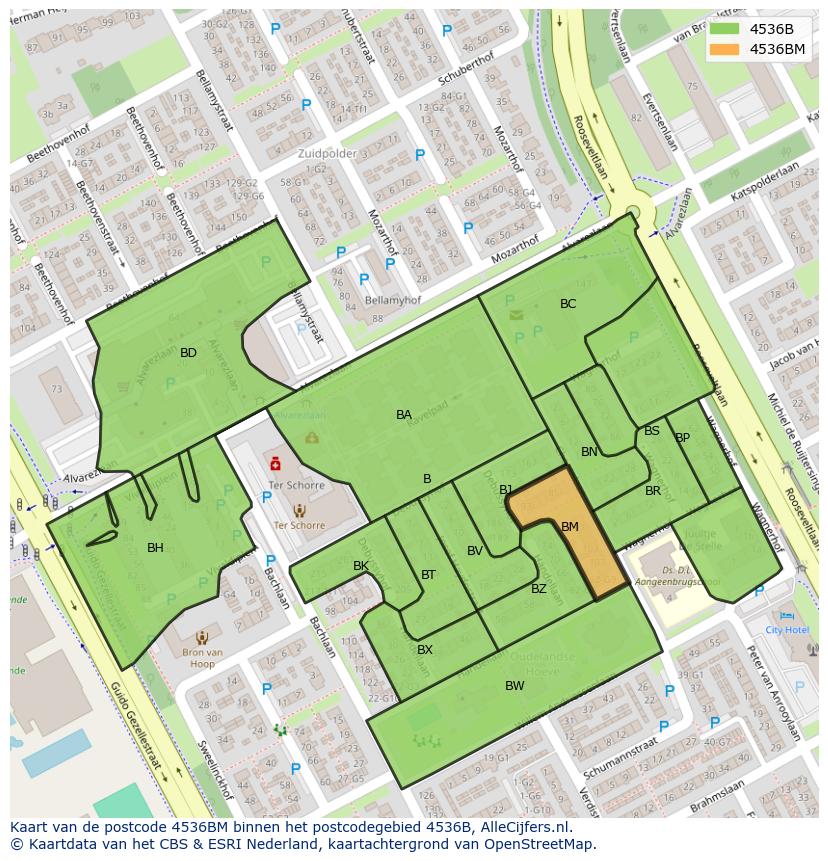 Afbeelding van het postcodegebied 4536 BM op de kaart.