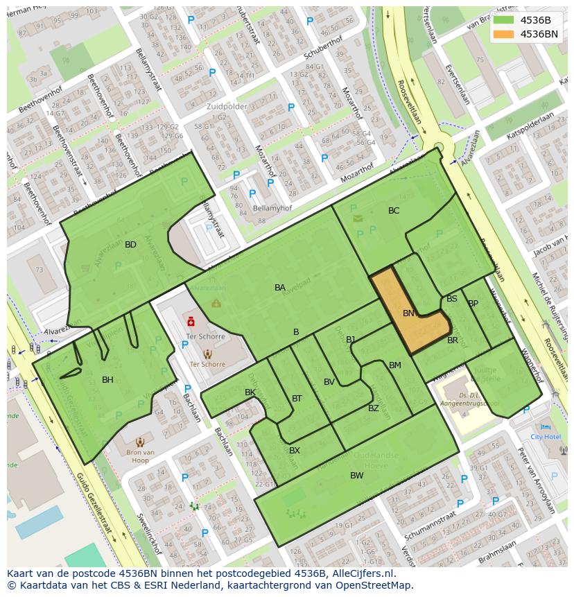 Afbeelding van het postcodegebied 4536 BN op de kaart.