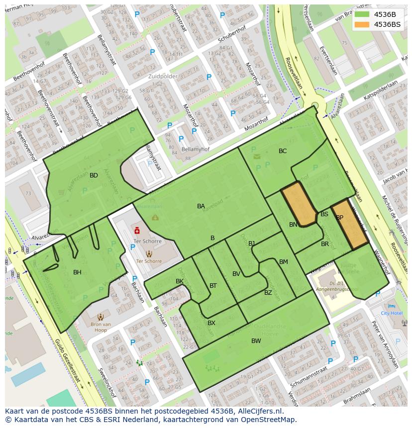Afbeelding van het postcodegebied 4536 BS op de kaart.