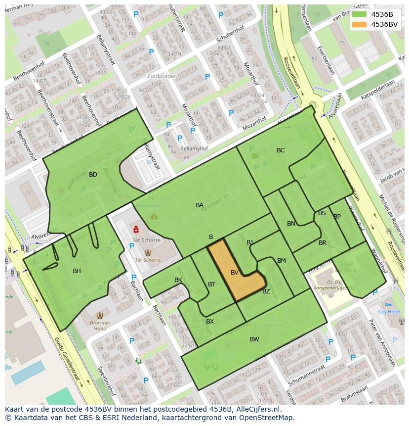 Afbeelding van het postcodegebied 4536 BV op de kaart.