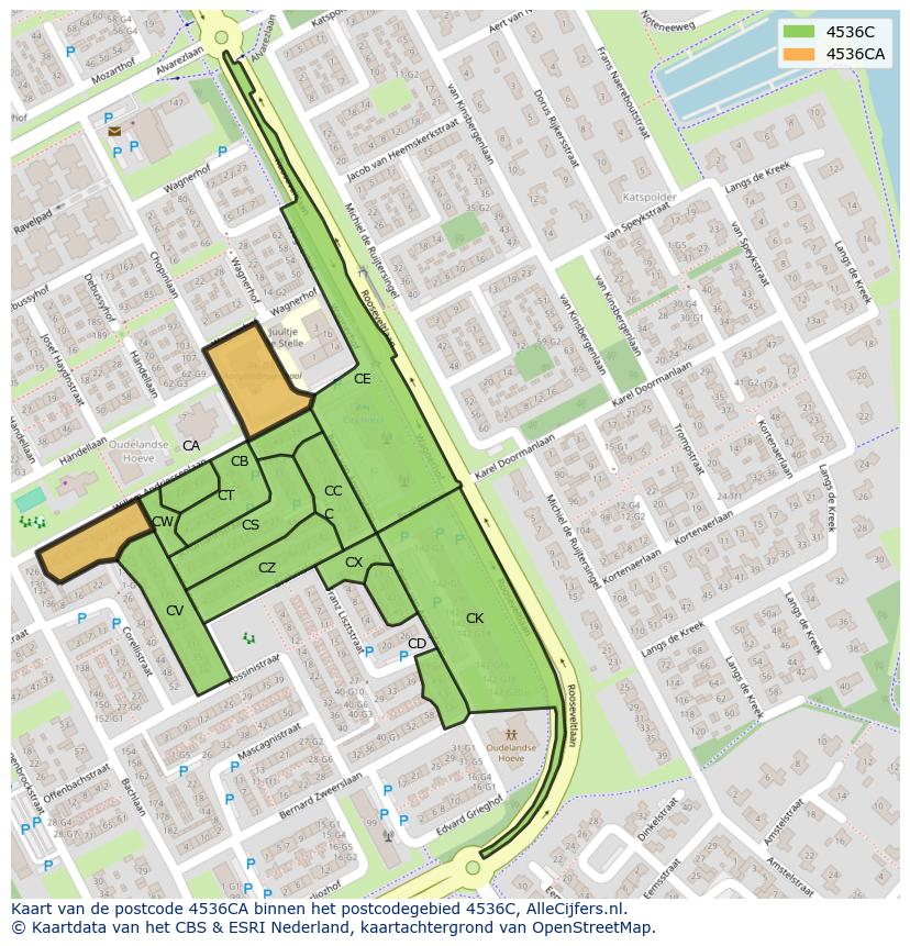 Afbeelding van het postcodegebied 4536 CA op de kaart.