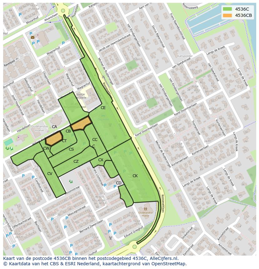 Afbeelding van het postcodegebied 4536 CB op de kaart.