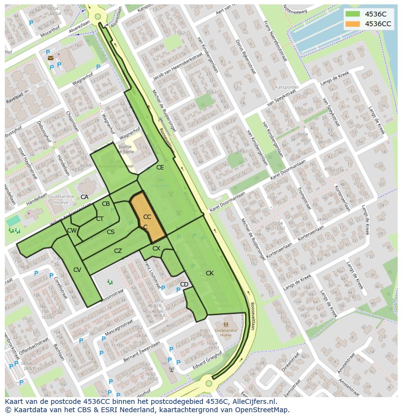 Afbeelding van het postcodegebied 4536 CC op de kaart.