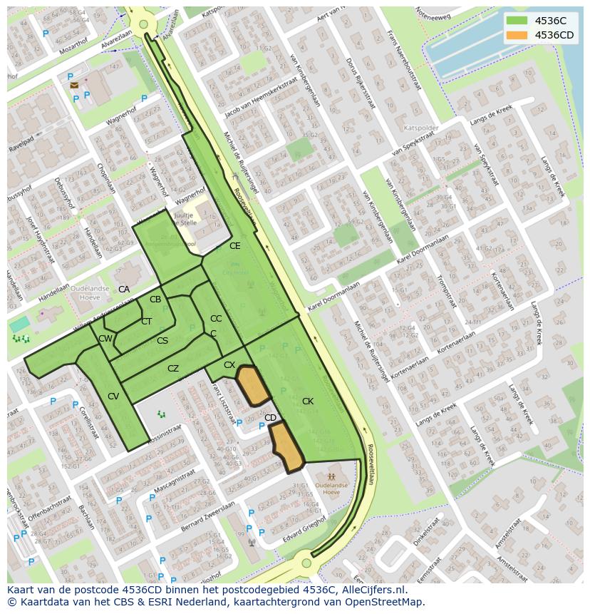 Afbeelding van het postcodegebied 4536 CD op de kaart.