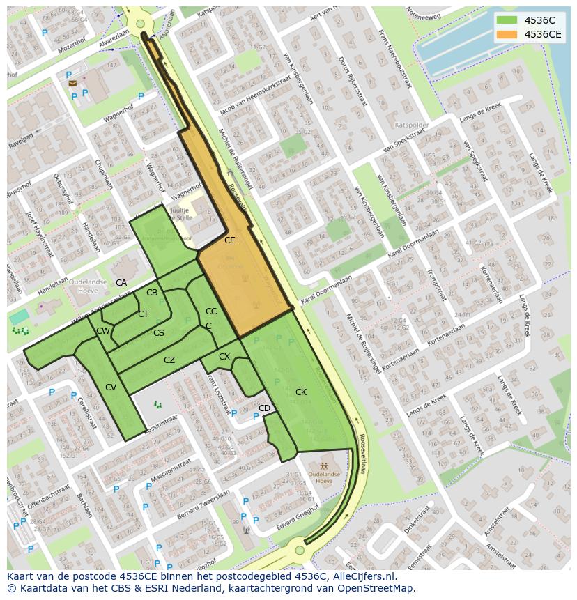 Afbeelding van het postcodegebied 4536 CE op de kaart.