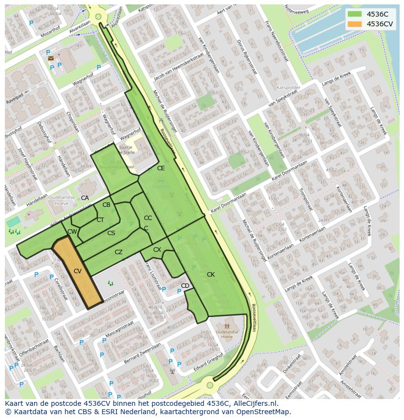 Afbeelding van het postcodegebied 4536 CV op de kaart.