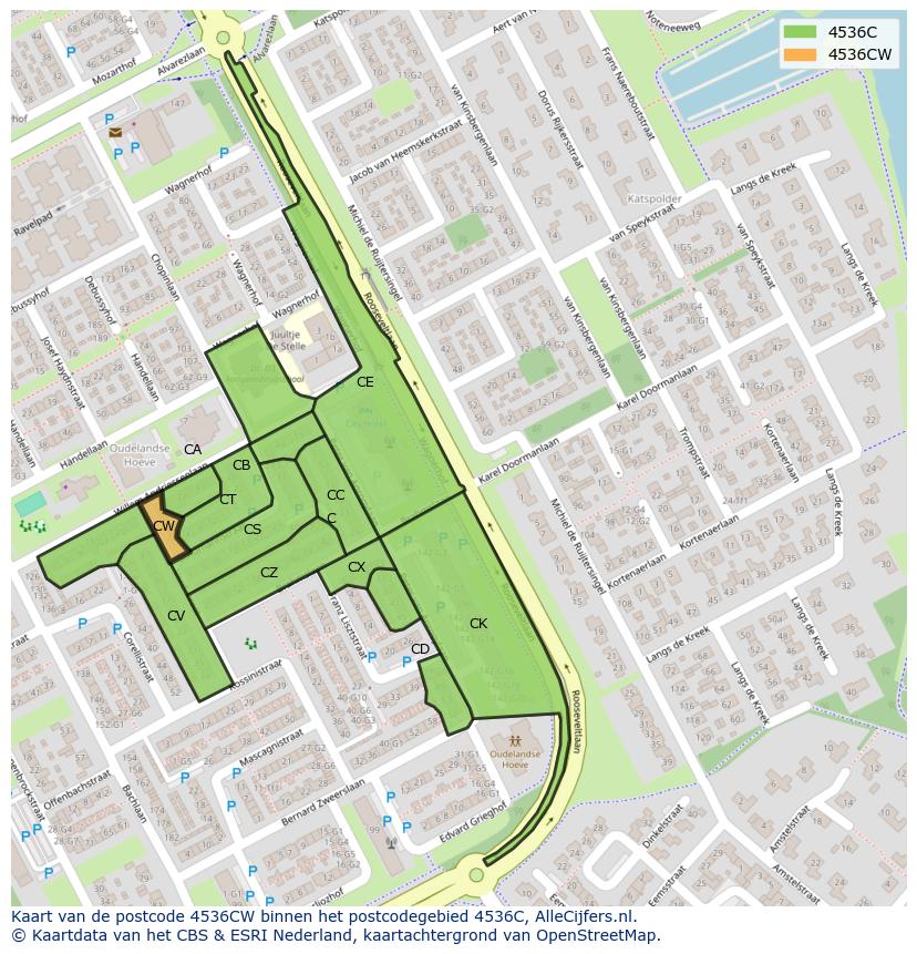 Afbeelding van het postcodegebied 4536 CW op de kaart.
