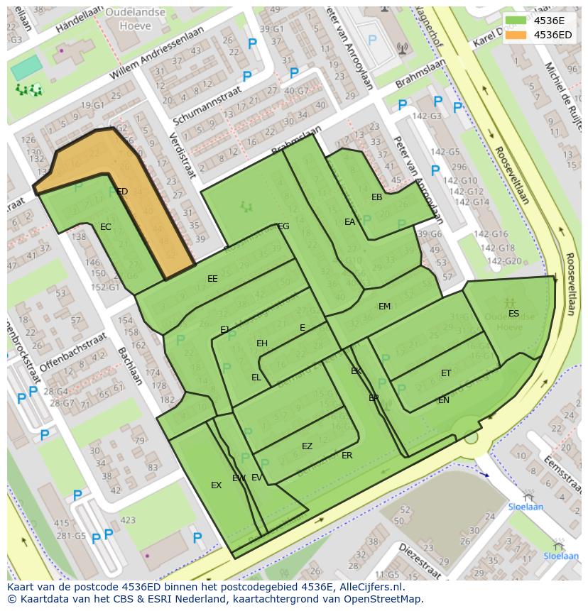 Afbeelding van het postcodegebied 4536 ED op de kaart.