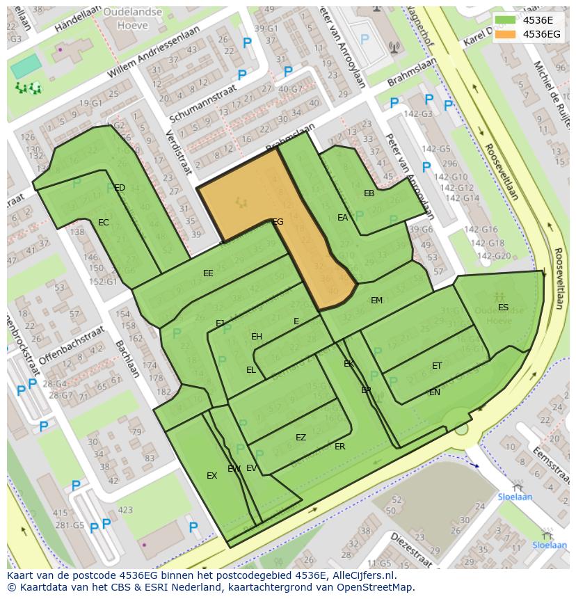 Afbeelding van het postcodegebied 4536 EG op de kaart.