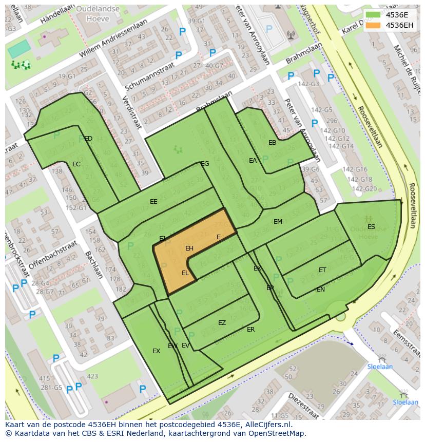 Afbeelding van het postcodegebied 4536 EH op de kaart.