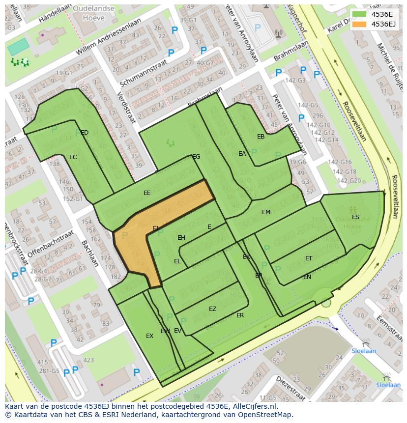 Afbeelding van het postcodegebied 4536 EJ op de kaart.