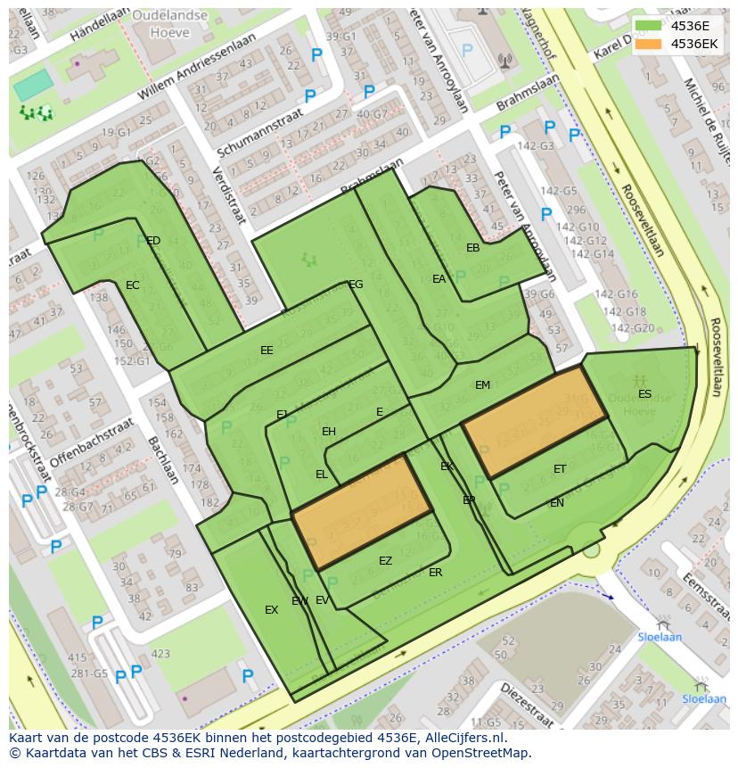 Afbeelding van het postcodegebied 4536 EK op de kaart.