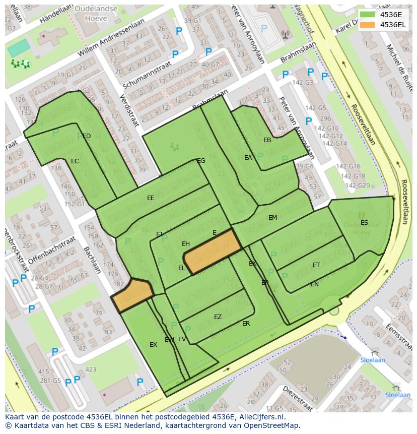 Afbeelding van het postcodegebied 4536 EL op de kaart.
