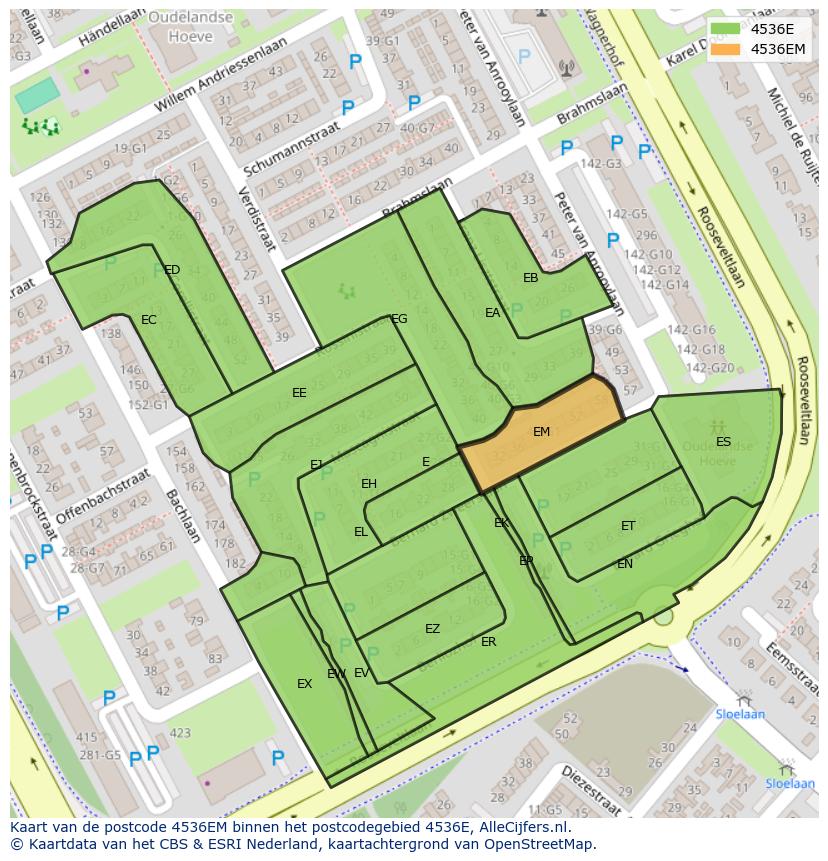 Afbeelding van het postcodegebied 4536 EM op de kaart.