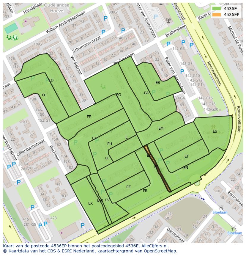 Afbeelding van het postcodegebied 4536 EP op de kaart.