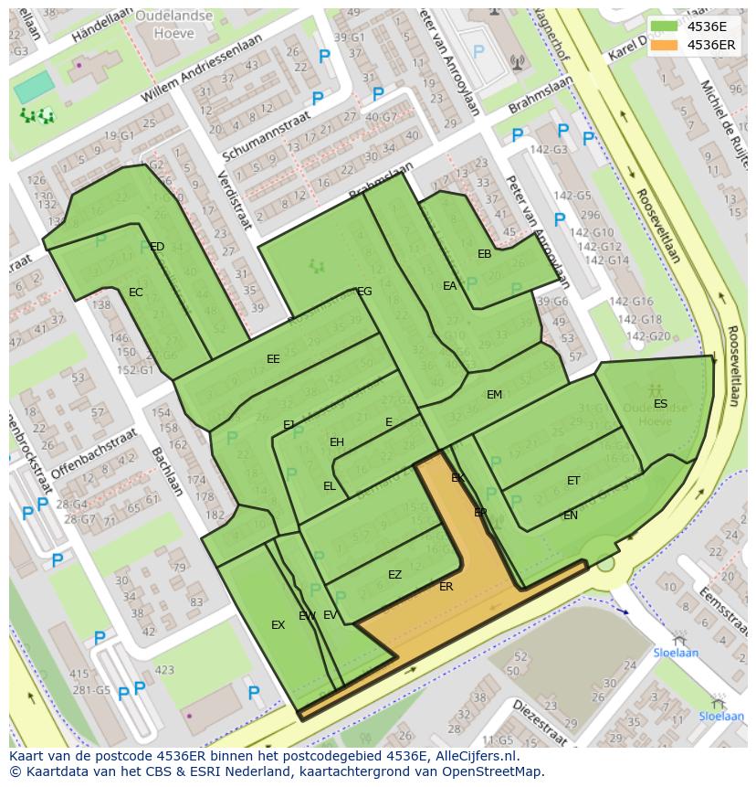 Afbeelding van het postcodegebied 4536 ER op de kaart.