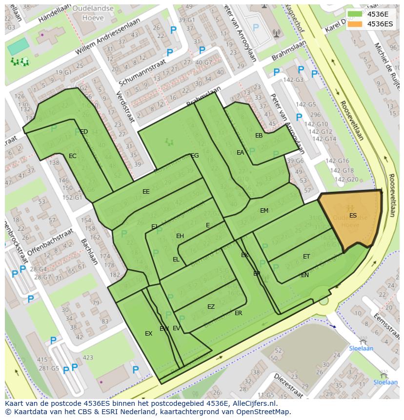 Afbeelding van het postcodegebied 4536 ES op de kaart.