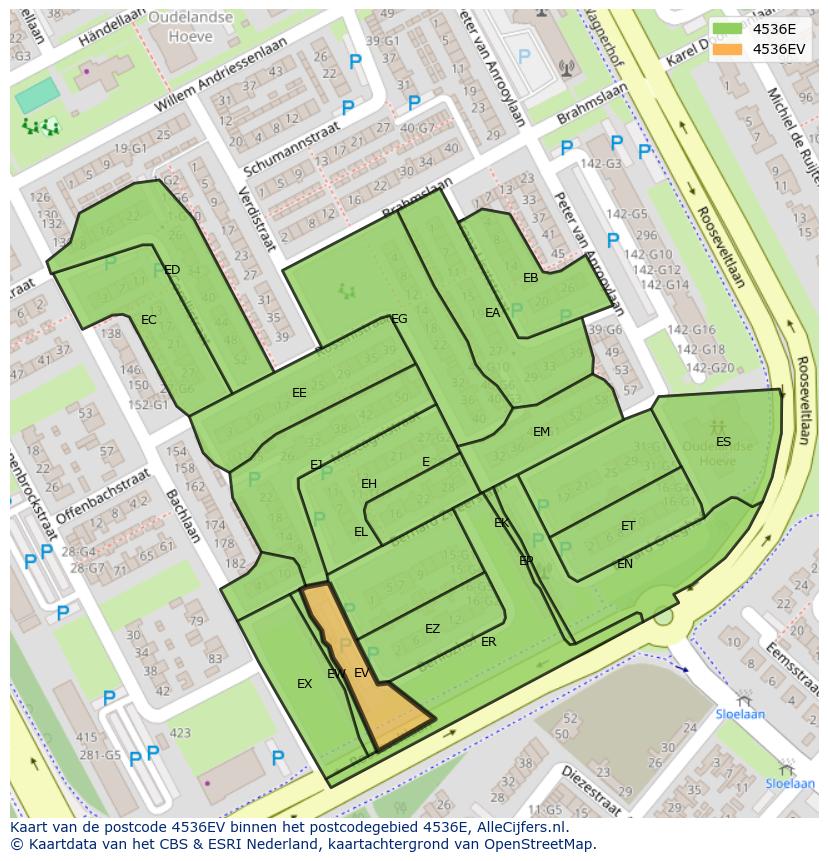 Afbeelding van het postcodegebied 4536 EV op de kaart.