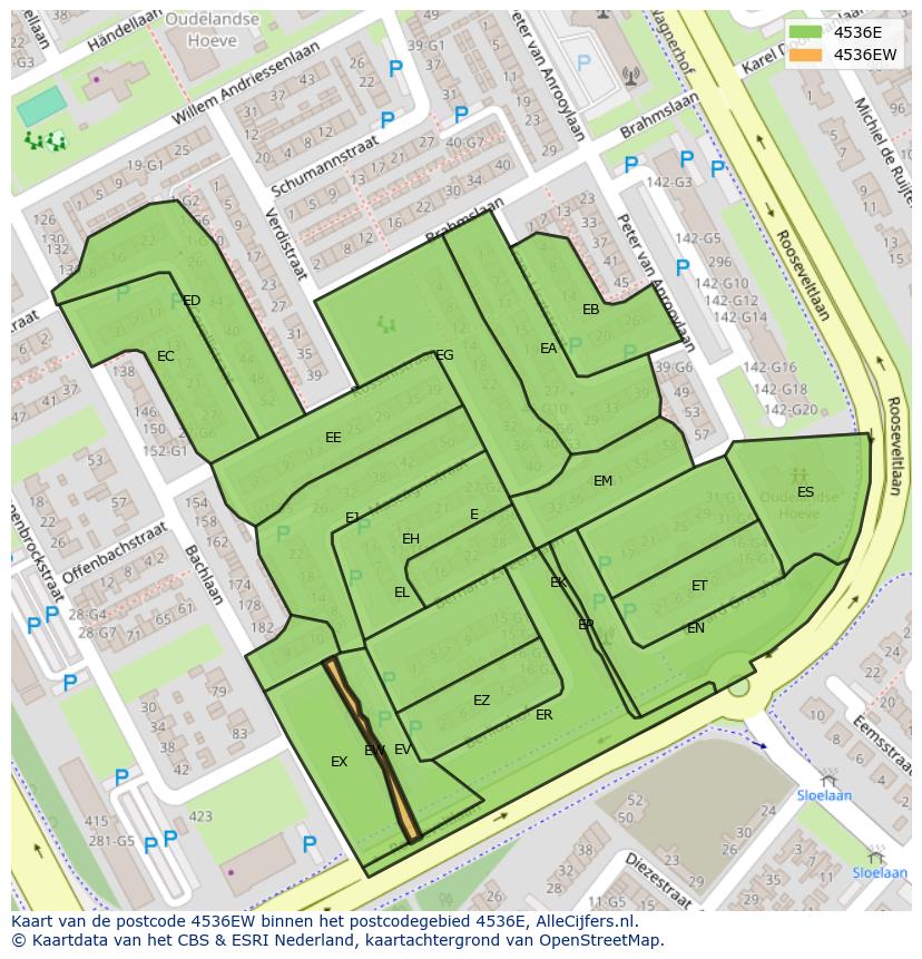 Afbeelding van het postcodegebied 4536 EW op de kaart.