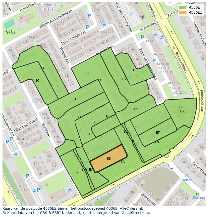 Afbeelding van het postcodegebied 4536 EZ op de kaart.