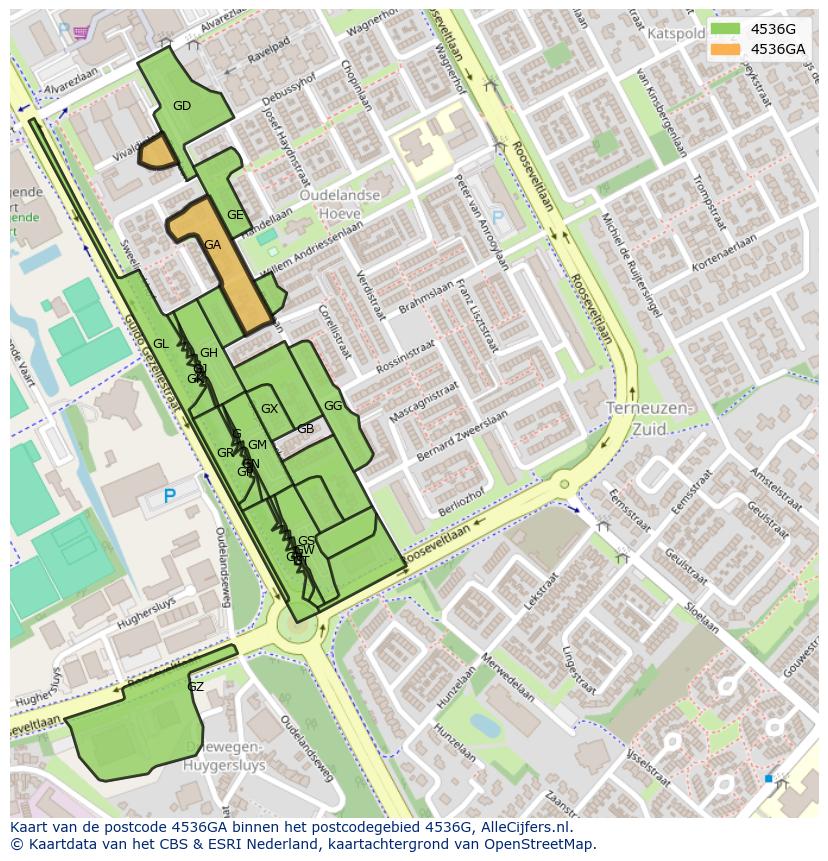 Afbeelding van het postcodegebied 4536 GA op de kaart.