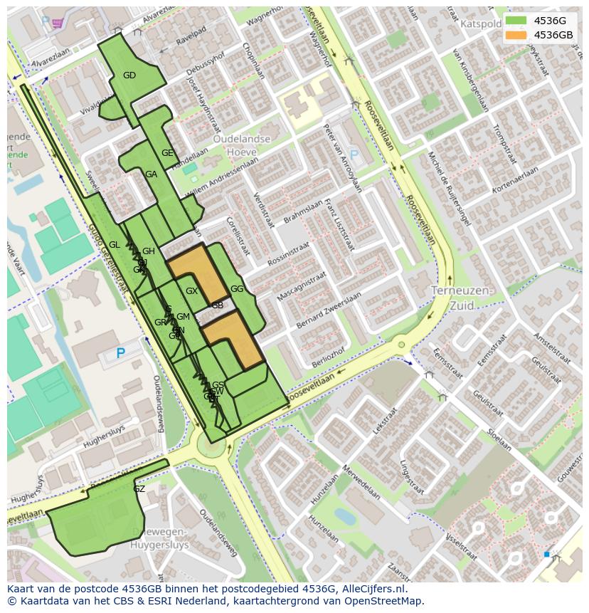 Afbeelding van het postcodegebied 4536 GB op de kaart.