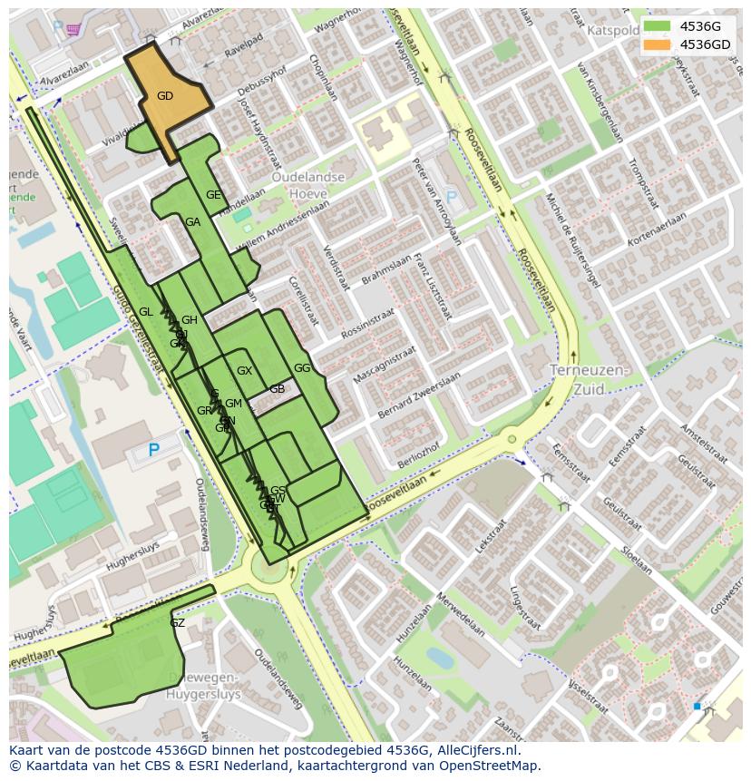Afbeelding van het postcodegebied 4536 GD op de kaart.