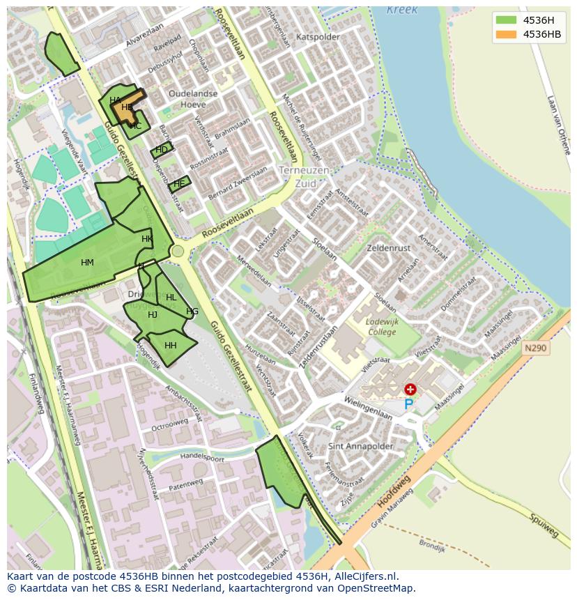 Afbeelding van het postcodegebied 4536 HB op de kaart.