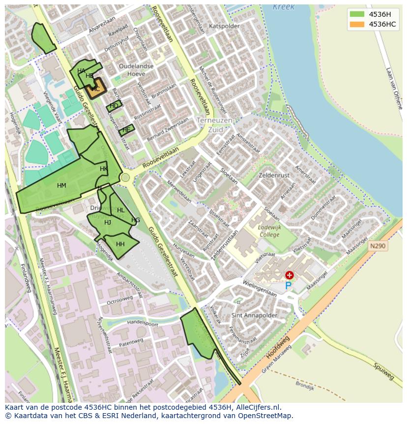 Afbeelding van het postcodegebied 4536 HC op de kaart.