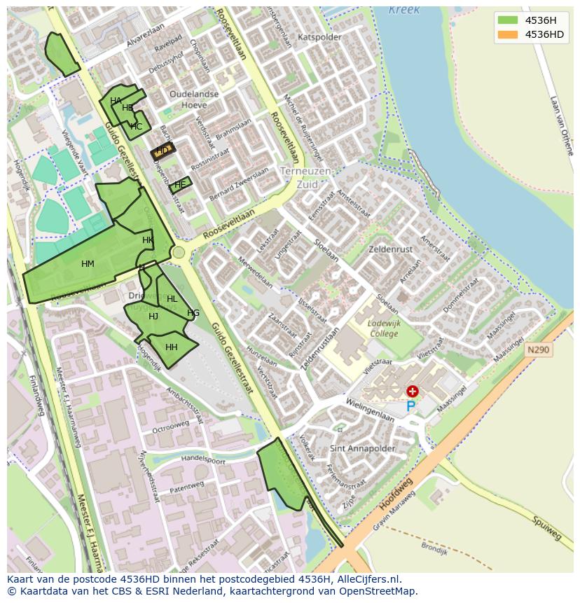 Afbeelding van het postcodegebied 4536 HD op de kaart.