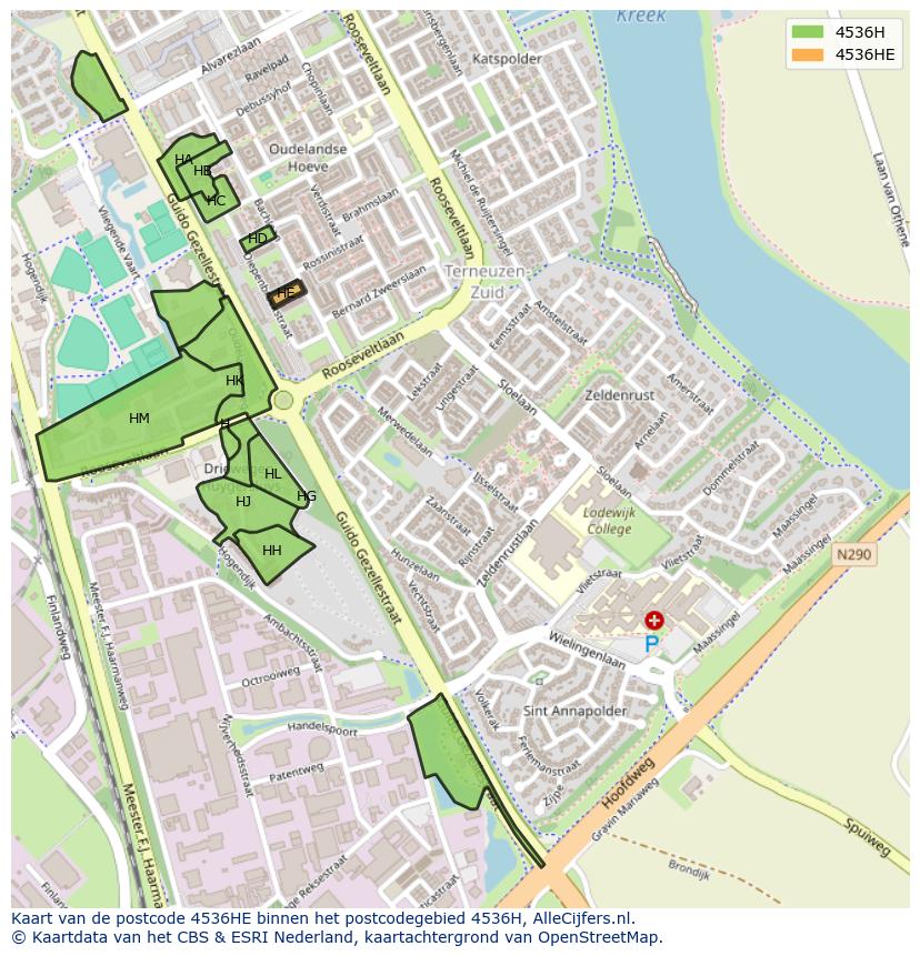 Afbeelding van het postcodegebied 4536 HE op de kaart.