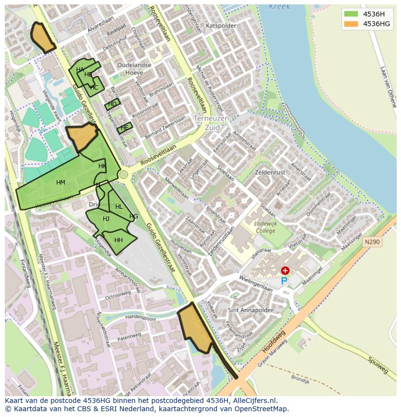 Afbeelding van het postcodegebied 4536 HG op de kaart.