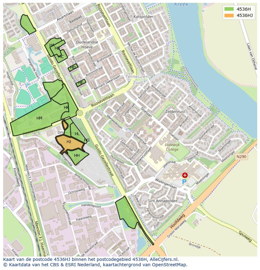 Afbeelding van het postcodegebied 4536 HJ op de kaart.