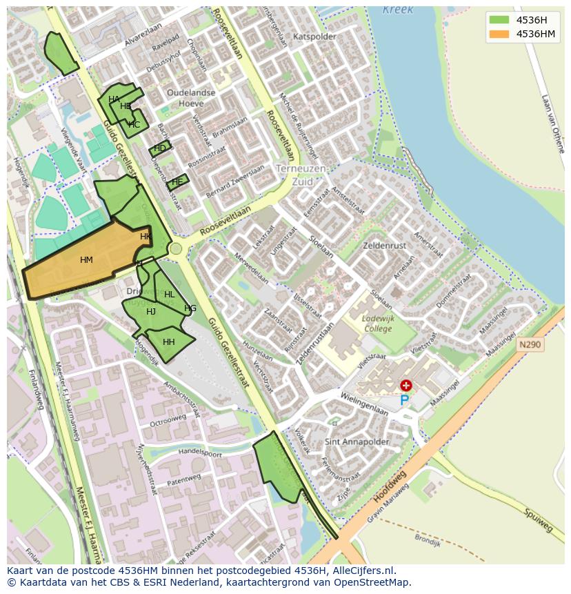 Afbeelding van het postcodegebied 4536 HM op de kaart.
