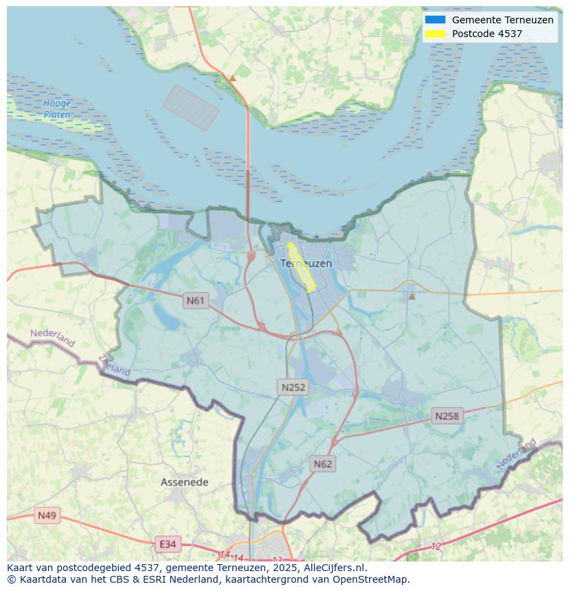 Afbeelding van het postcodegebied 4537 op de kaart.