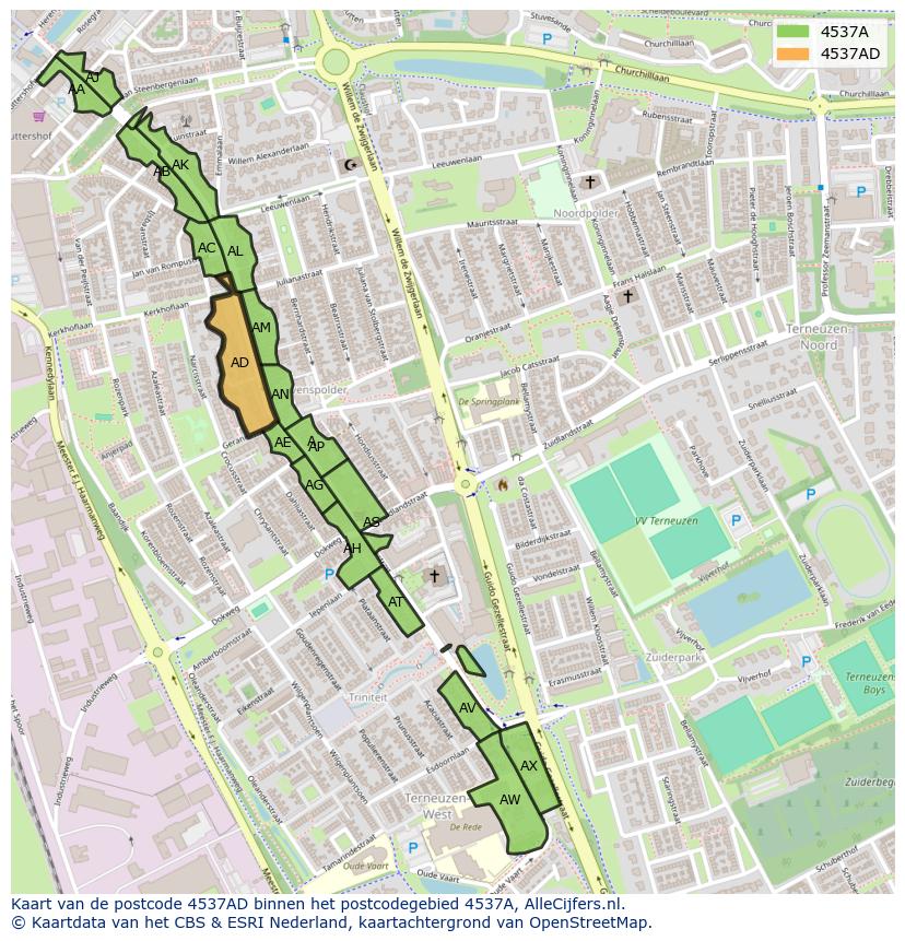 Afbeelding van het postcodegebied 4537 AD op de kaart.