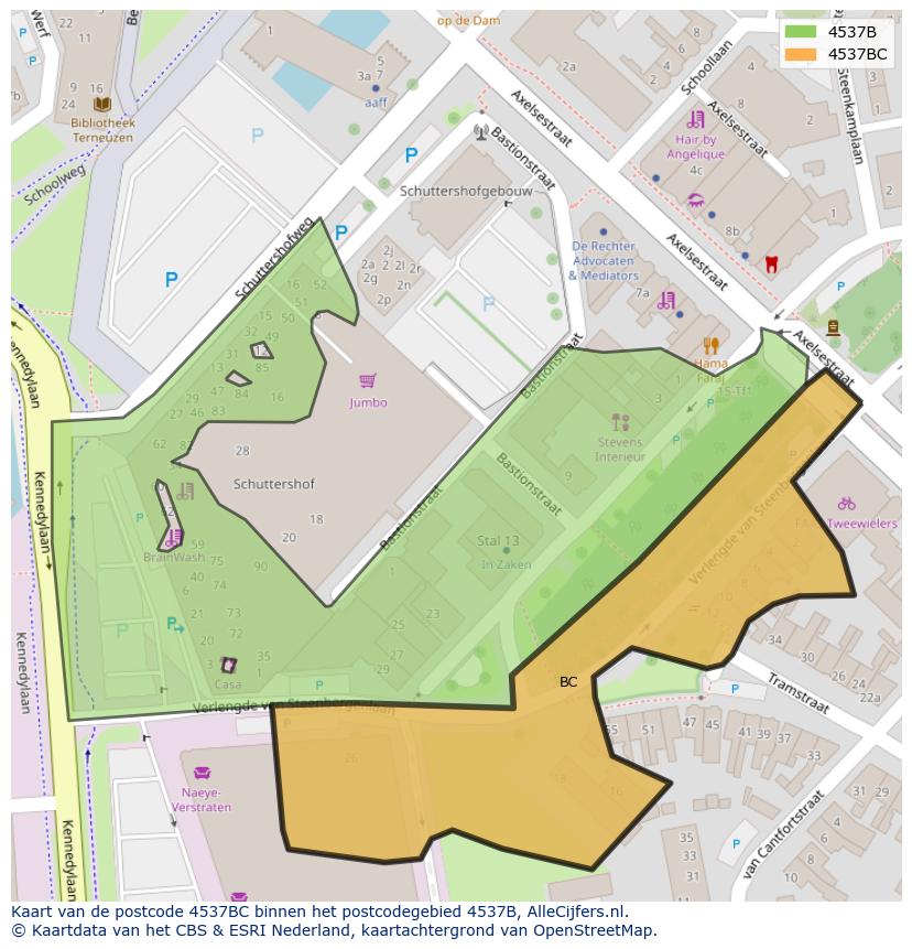 Afbeelding van het postcodegebied 4537 BC op de kaart.