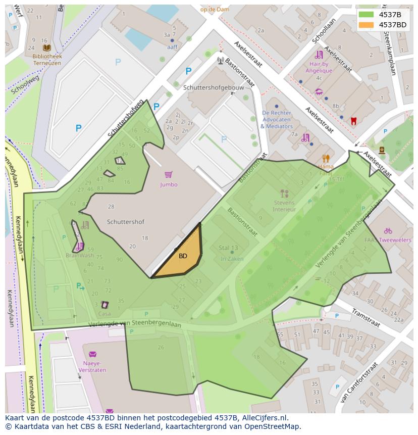 Afbeelding van het postcodegebied 4537 BD op de kaart.