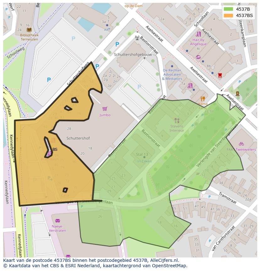 Afbeelding van het postcodegebied 4537 BS op de kaart.