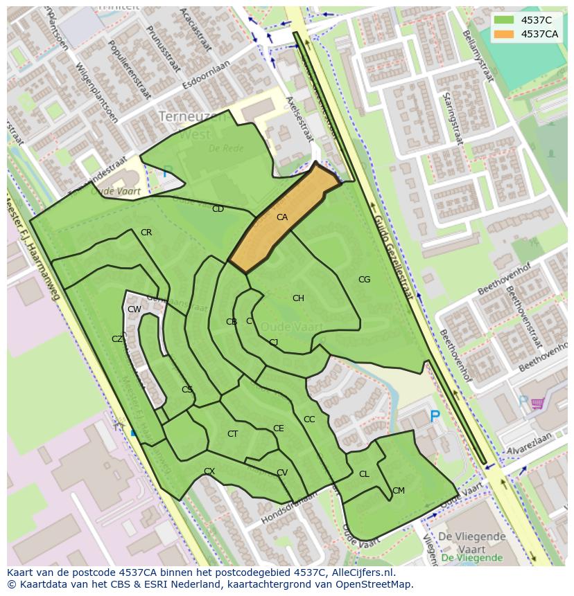 Afbeelding van het postcodegebied 4537 CA op de kaart.